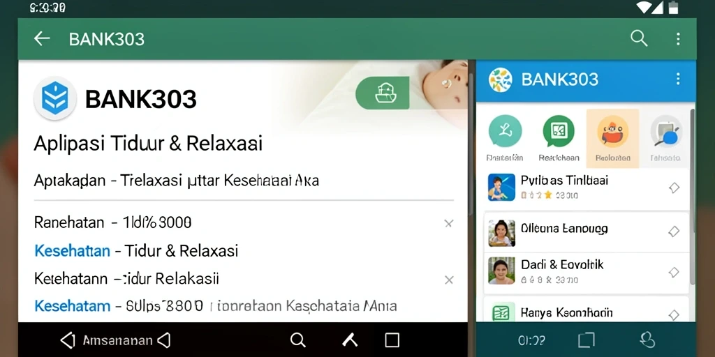 Antarmuka aplikasi BANK303 yang menampilkan program tidur dan relaksasi.