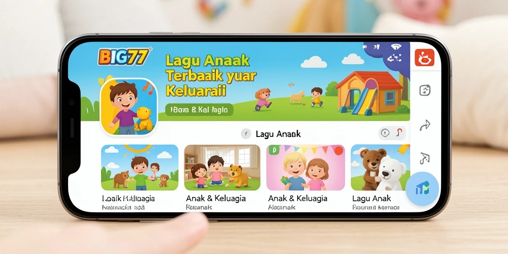 Antarmuka aplikasi BIG77 dengan berbagai pilihan lagu anak.